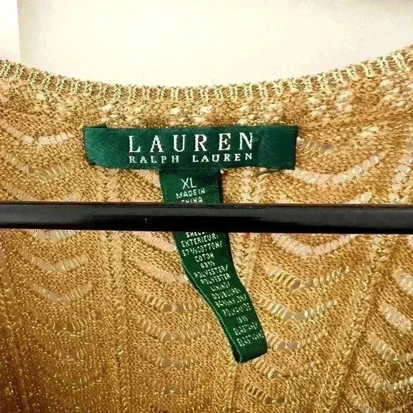 Shimmer Cotton Blend Chevron Crochet Sweater XL - Picture 3 of 3